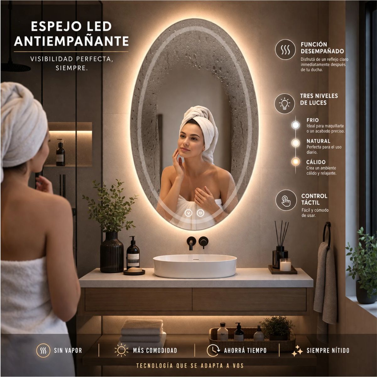 Copia - Espejo Rectangular Con Led Baño Led10 50 X 70 Cm Desempañador Copia - Espejo Rectangular Con Led Baño Led10 50 X 70 Cm Desempañador