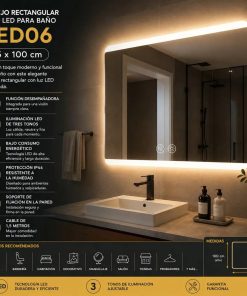 Copia - Espejo Rectangular Con Led Baño Led10 50 X 70 Cm Desempañador
