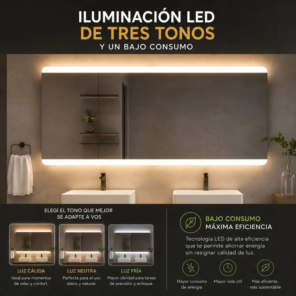 Copia - Espejo Rectangular Con Led Baño Led10 50 X 70 Cm Desempañador Copia - Espejo Rectangular Con Led Baño Led10 50 X 70 Cm Desempañador