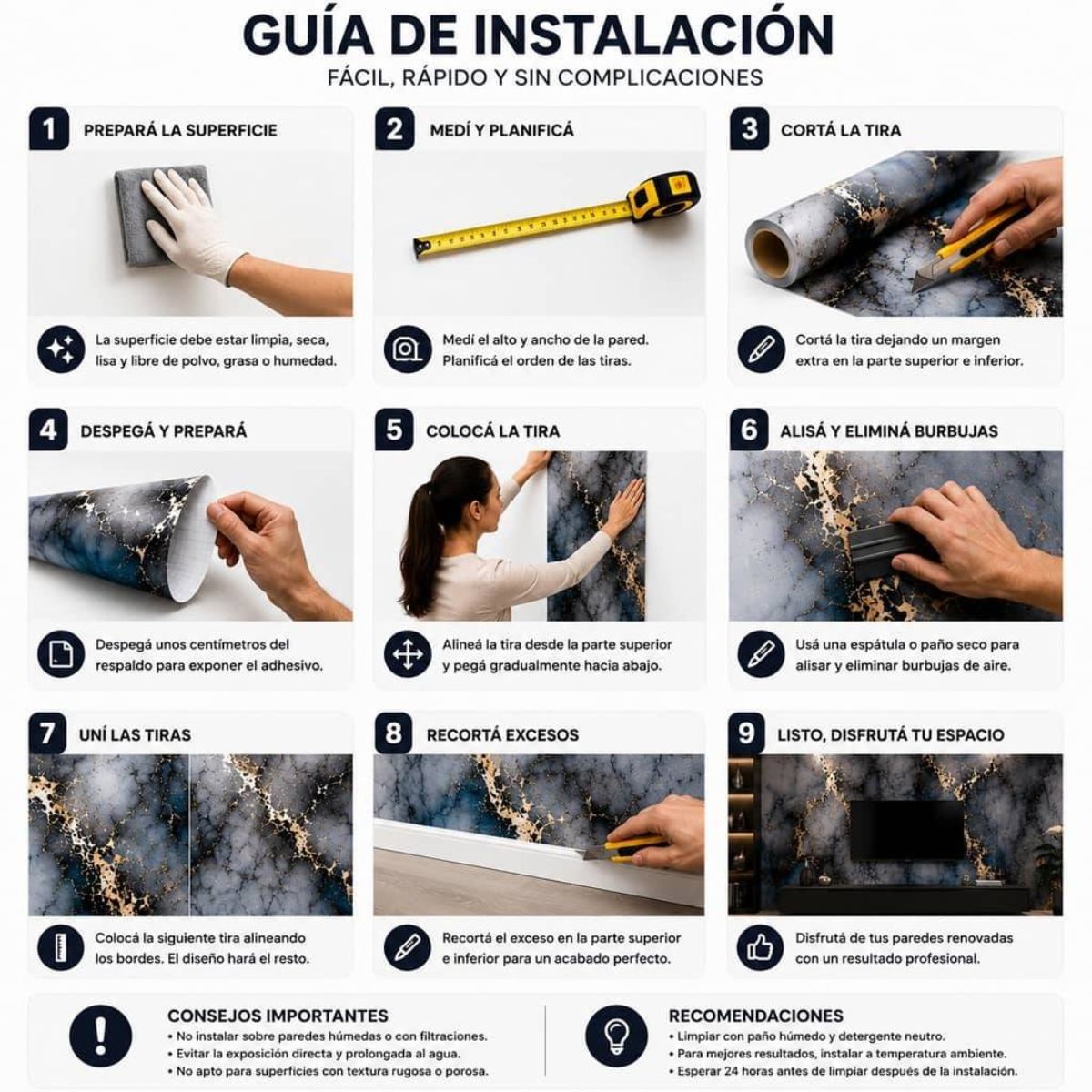 Copia - Placa Adhesiva Simil Marmol AZUL/DORADO Rollo de 1.20 x 3 Metros BS-105