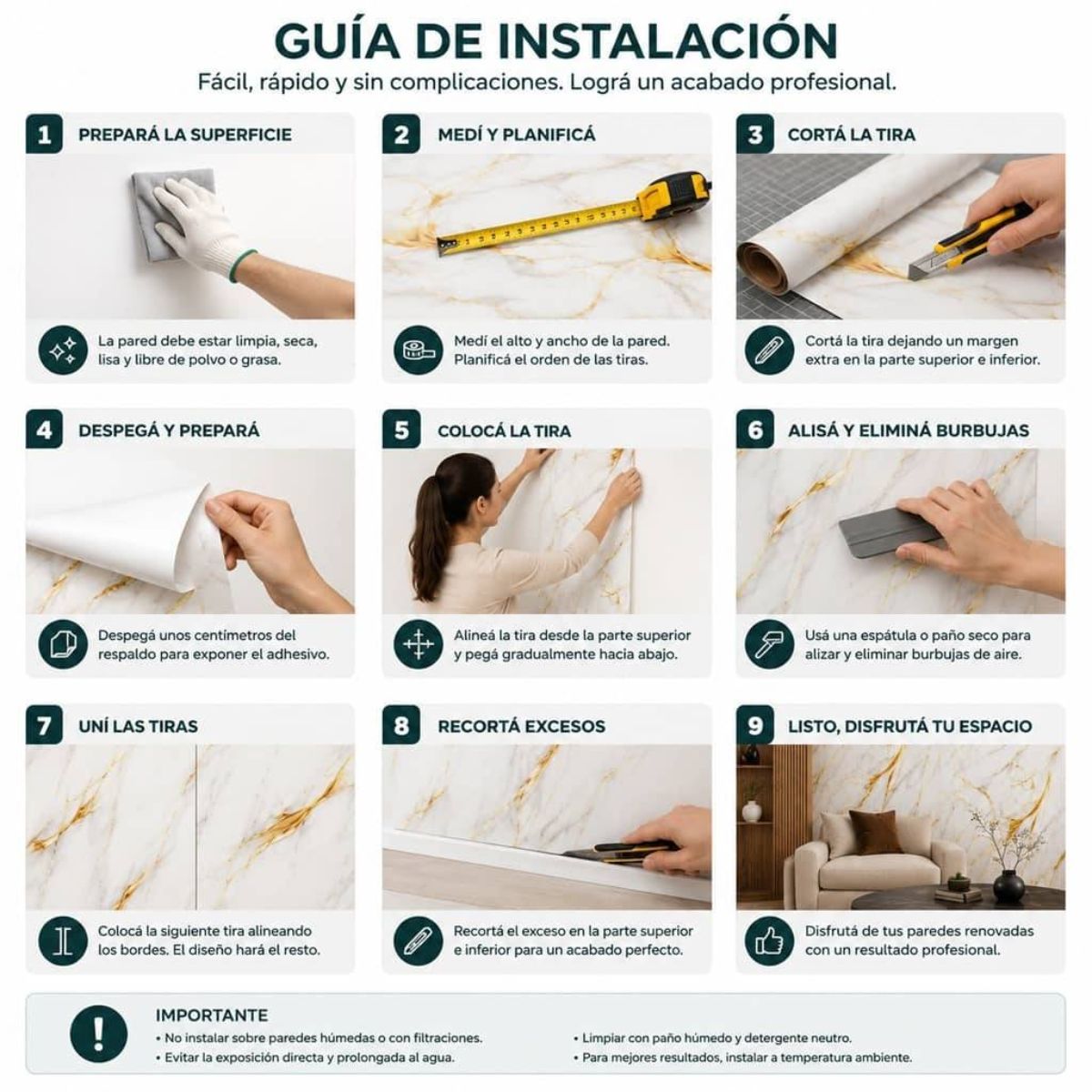 Copia - Placa Adhesiva Simil Marmol Blanco/Dorado Rollo de 1.20 x 3 Metros BS-3752