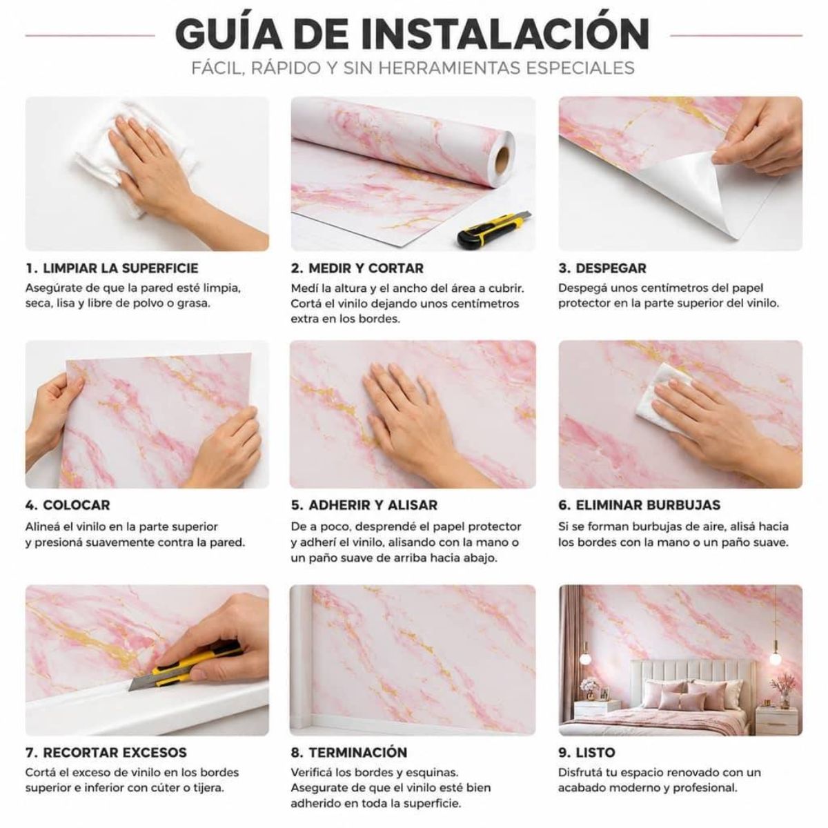 Copia - Placa Adhesiva Simil Marmol Blanco/Rosado Rollo de 1.20 x 3 Metros BS-3754-2
