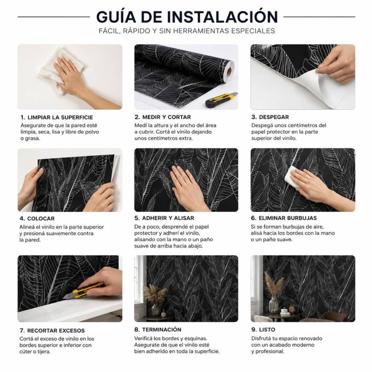Copia - Placa Adhesiva Simil Marmol Negro/Hojas Rollo de 1.20 x 3 Metros BS-37139-1 Copia - Placa Adhesiva Simil Marmol Negro/Hojas Rollo de 1.20 x 3 Metros BS-37139-1