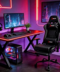 Copia - Silla Gamer Deep ergonomica con apoya pies cuero reforzado ROJA
