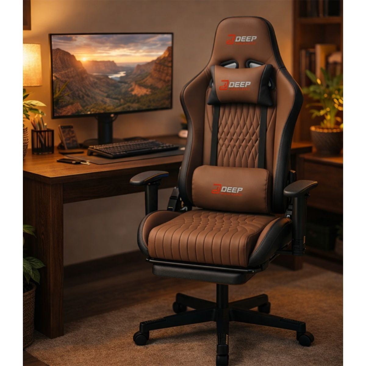 Copia - Silla Gamer Deep ergonomica con apoya pies cuero reforzado ROJA Copia - Silla Gamer Deep ergonomica con apoya pies cuero reforzado ROJA
