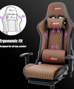 Copia - Silla Gamer Deep ergonomica con apoya pies cuero reforzado ROJA
