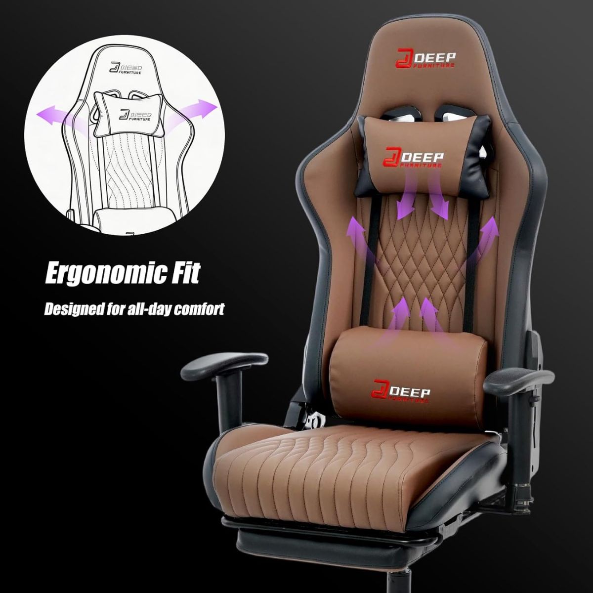 Copia - Silla Gamer Deep ergonomica con apoya pies cuero reforzado ROJA Copia - Silla Gamer Deep ergonomica con apoya pies cuero reforzado ROJA