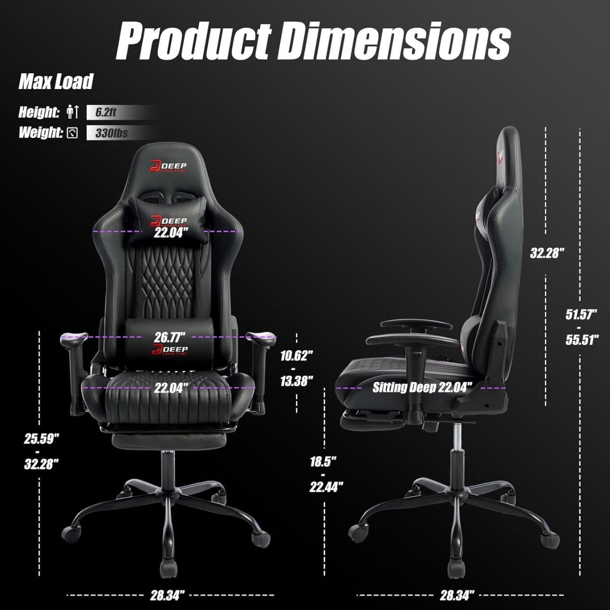 Copia - Silla Gamer Deep ergonomica con apoya pies cuero reforzado ROJA Copia - Silla Gamer Deep ergonomica con apoya pies cuero reforzado ROJA