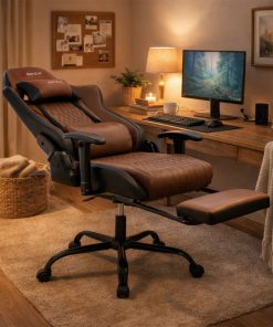 Copia - Silla Gamer Deep ergonomica con apoya pies cuero reforzado ROJA