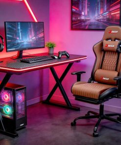 Copia - Silla Gamer Deep ergonomica con apoya pies cuero reforzado ROJA