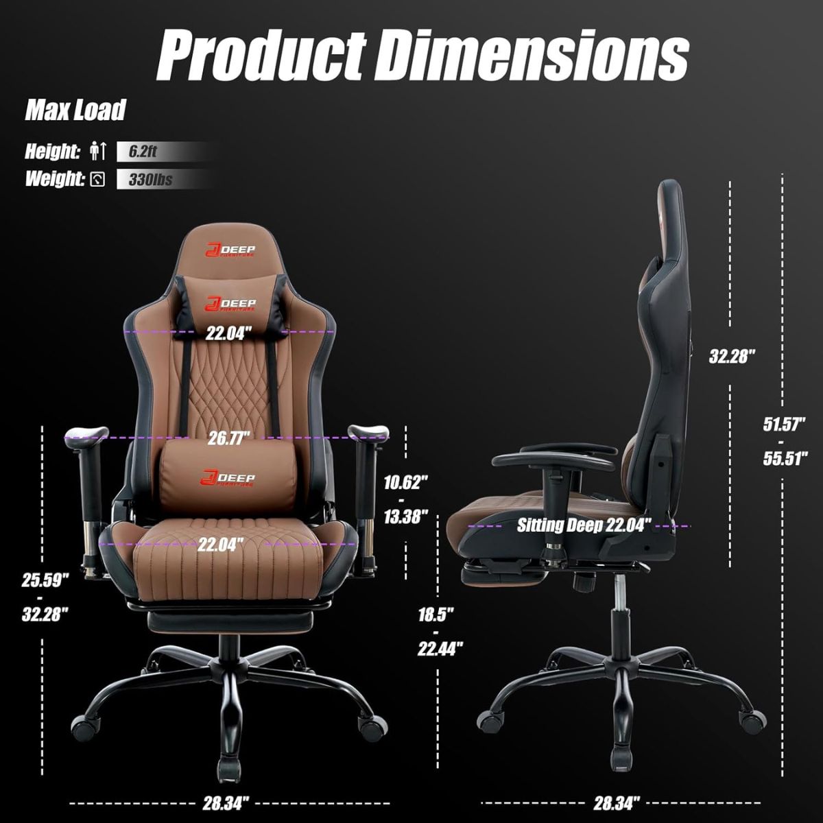 Copia - Silla Gamer Deep ergonomica con apoya pies cuero reforzado ROJA Copia - Silla Gamer Deep ergonomica con apoya pies cuero reforzado ROJA