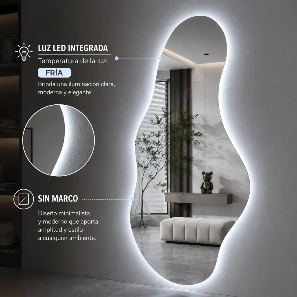 Espejo Irregular Sin Marco Cuerpo Entero Led 160x50cm Espejo Irregular Sin Marco Cuerpo Entero Led 160x50cm