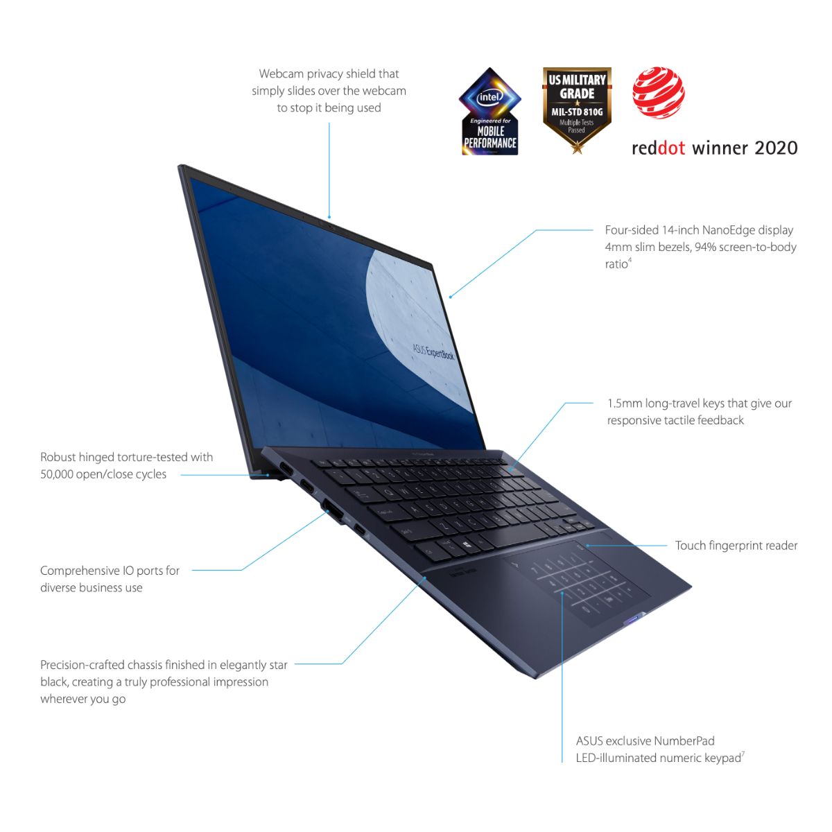 Notebook Asus ExpertBook i7-10510U 16GB 512GB 14 Win 11 Pro