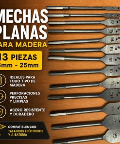 Set 12 Mechas Planas Para Madera, 6-28mm Industrial - Masaki
