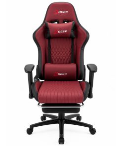 Silla Gamer Deep ergonomica apoya pies cuero sintetico ROJA
