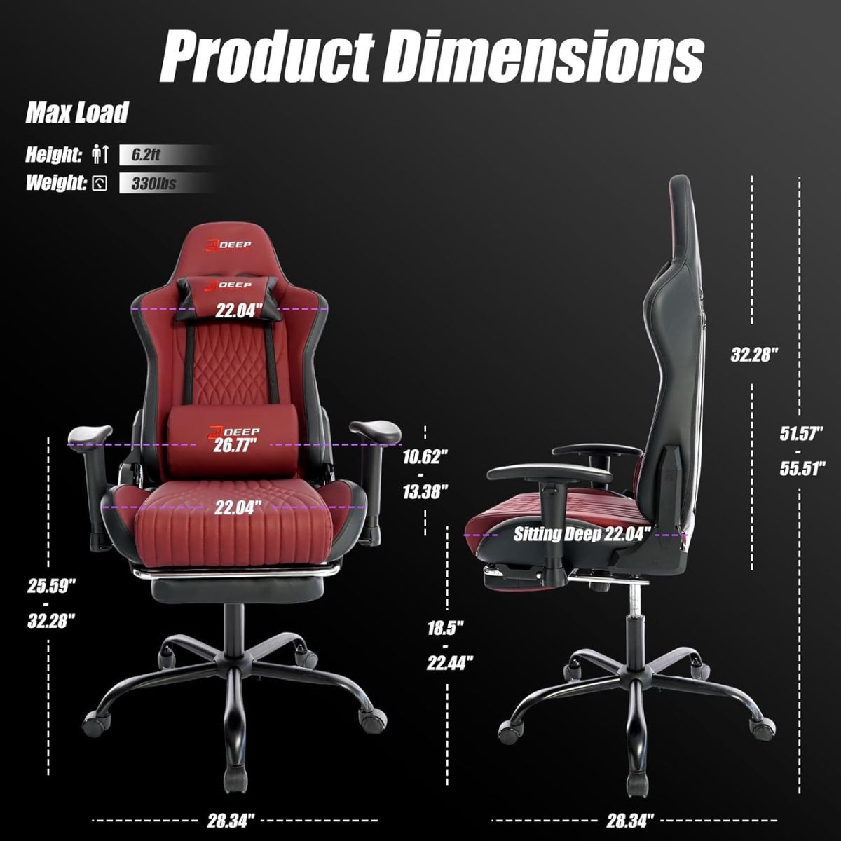 Silla Gamer Deep ergonomica apoya pies cuero sintetico ROJA Silla Gamer Deep ergonomica apoya pies cuero sintetico ROJA