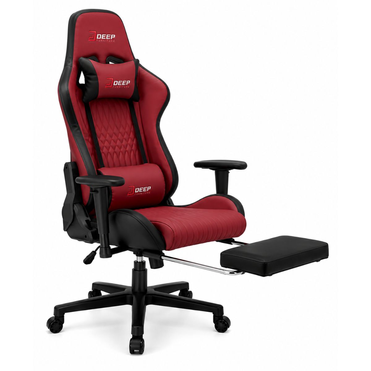 Silla Gamer Deep ergonomica apoya pies cuero sintetico ROJA Silla Gamer Deep ergonomica apoya pies cuero sintetico ROJA