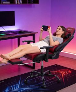 Silla Gamer Deep ergonomica apoya pies cuero sintetico ROJA