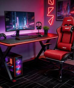 Silla Gamer Deep ergonomica apoya pies cuero sintetico ROJA