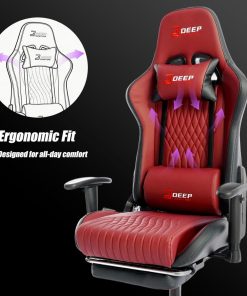 Silla Gamer Deep ergonomica apoya pies cuero sintetico ROJA
