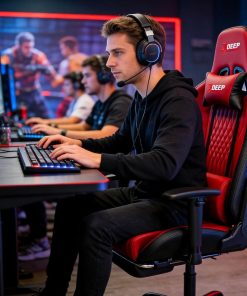 Silla Gamer Deep ergonomica apoya pies cuero sintetico ROJA