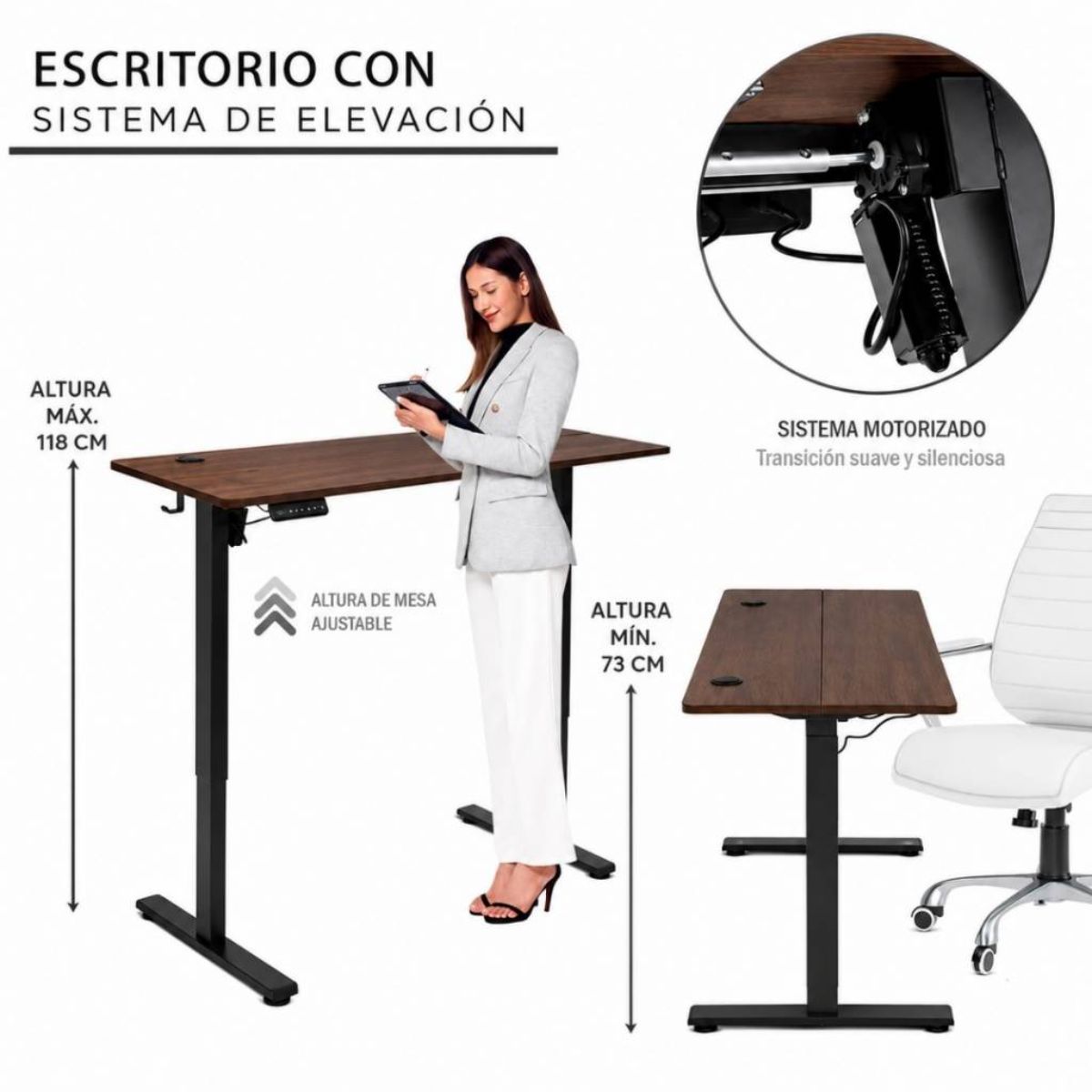 Escritorio Eléctrico Regulable Botones Programables 120cm Marrón Escritorio Eléctrico Regulable Botones Programables 120cm Marrón