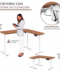 Escritorio Esquinero Eléctrico Regulable con Panel Marron