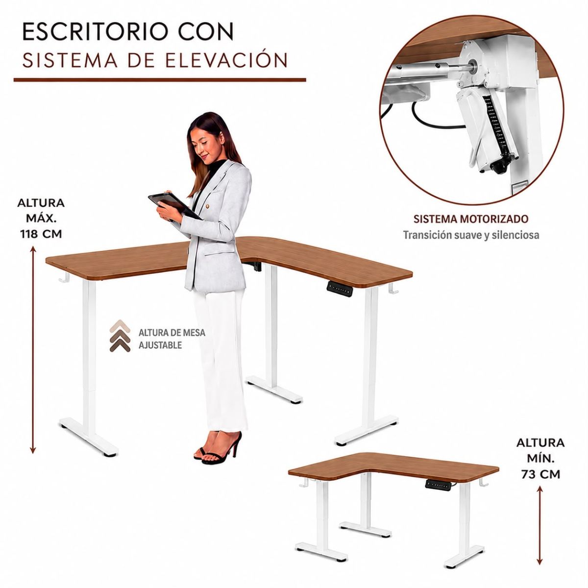 Escritorio Esquinero Eléctrico Regulable con Panel Marron Escritorio Esquinero Eléctrico Regulable con Panel Marron