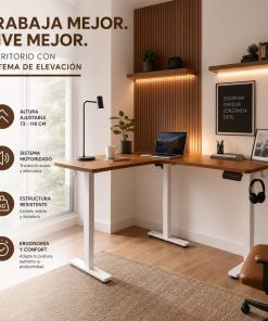 Escritorio Esquinero Eléctrico Regulable con Panel Marron