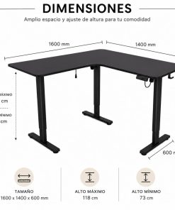 Escritorio Esquinero Eléctrico Regulable con Panel Negro