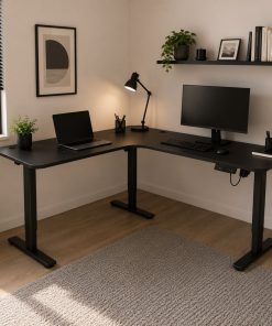 Escritorio Esquinero Eléctrico Regulable con Panel Negro