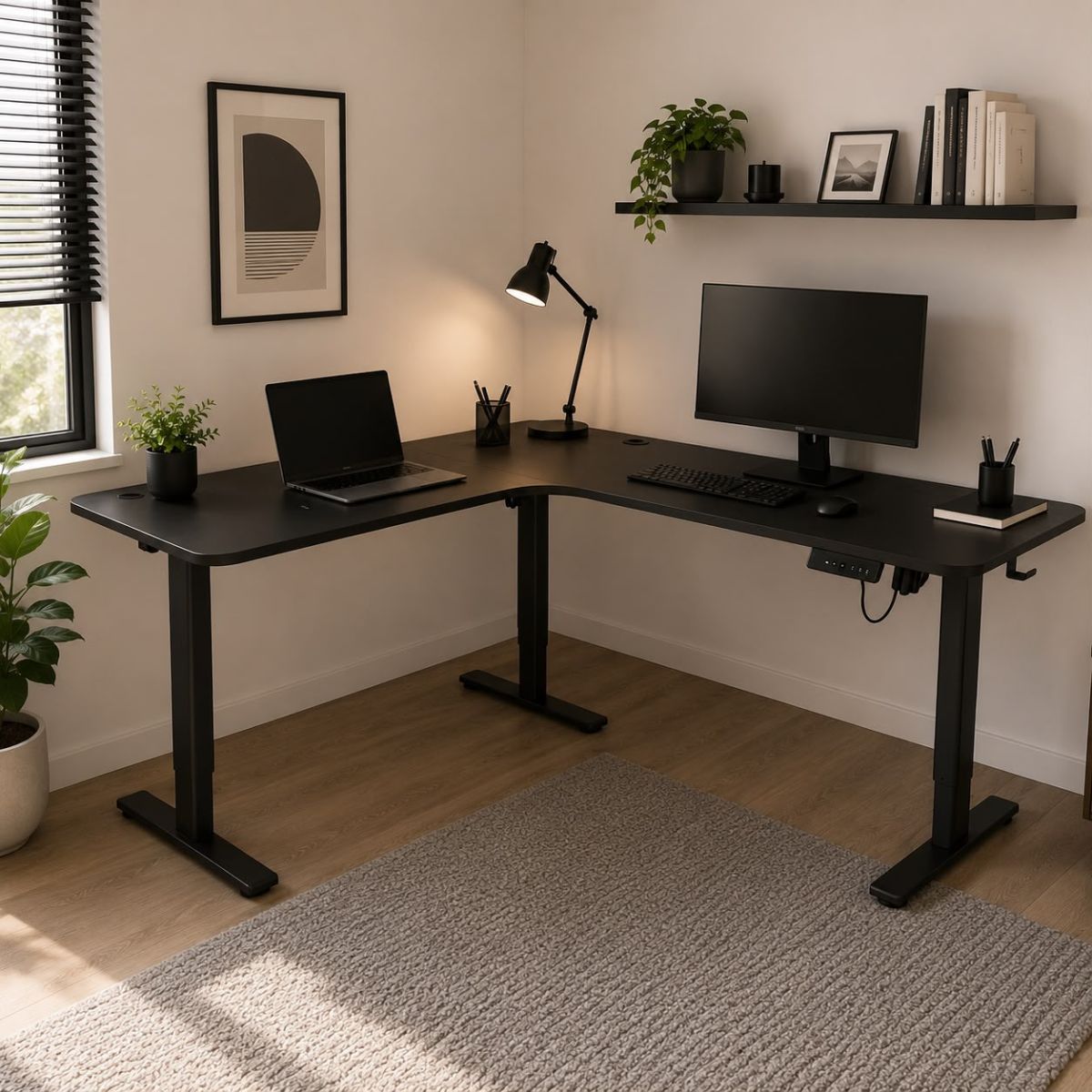 Escritorio Esquinero Eléctrico Regulable con Panel Negro Escritorio Esquinero Eléctrico Regulable con Panel Negro