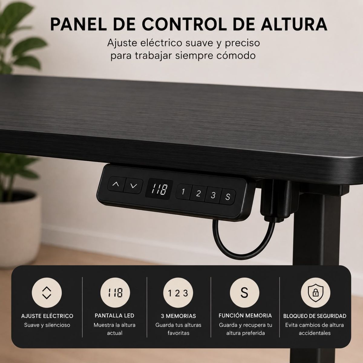 Escritorio Esquinero Eléctrico Regulable con Panel Negro Escritorio Esquinero Eléctrico Regulable con Panel Negro