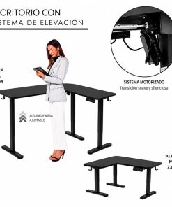 Escritorio Esquinero Eléctrico Regulable con Panel Negro