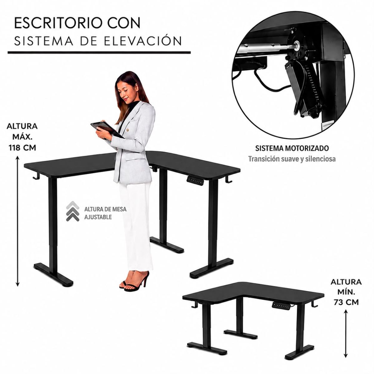 Escritorio Esquinero Eléctrico Regulable con Panel Negro Escritorio Esquinero Eléctrico Regulable con Panel Negro