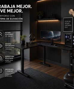 Escritorio Esquinero Eléctrico Regulable con Panel Negro