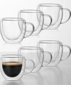 Setx6 Tazas Doble Pared De Vidrio Taza 250ml Bazar Y Cocina
