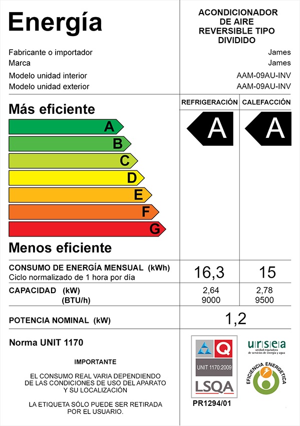 Aire Acondicionado James INVERTER 9000 Btu Clase A Con WIFI Aire Acondicionado James INVERTER 9000 Btu Clase A Con WIFI