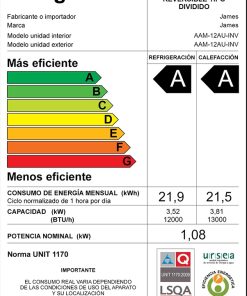 Aire acondicionado James inverter 12000 BTU Clase A Con WIFI