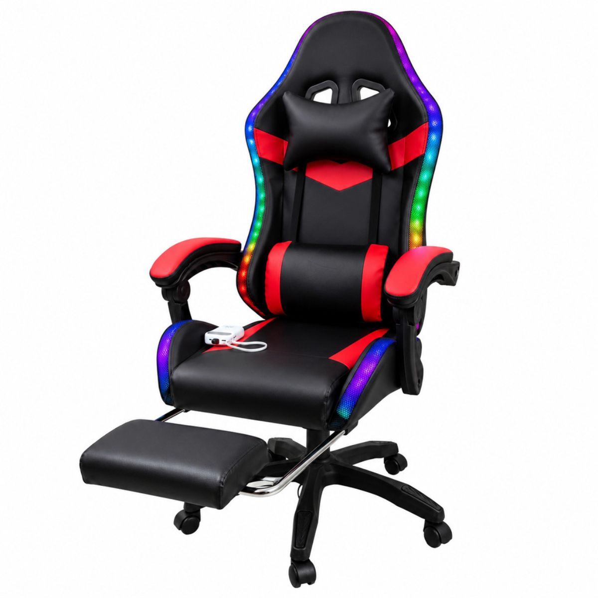 Copia - Silla Gamer HTI Ergonómica Luces RGB Apoyapíes y Parlantes Negra