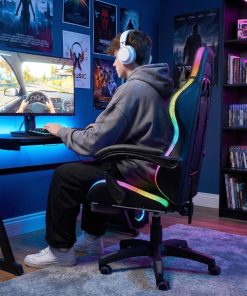 Copia - Silla Gamer HTI Ergonómica Luces RGB Apoyapíes y Parlantes Negra