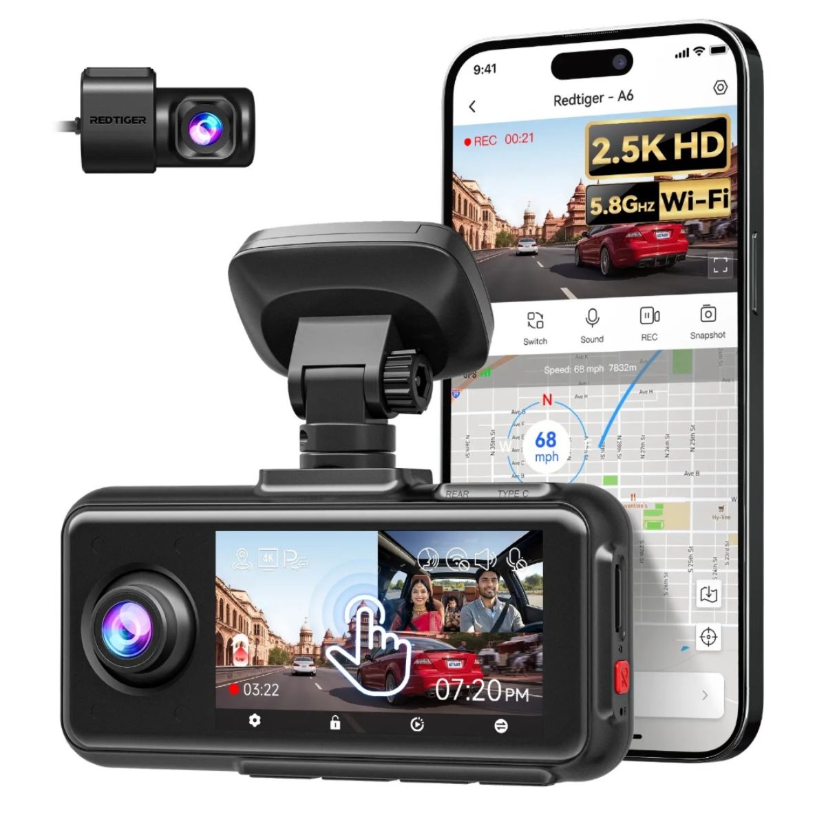 Dashcam Redtiger A6 3 Canales 4K/2.5K WiFi GPS Pantalla Táct Dashcam Redtiger A6 3 Canales 4K/2.5K WiFi GPS Pantalla Táct