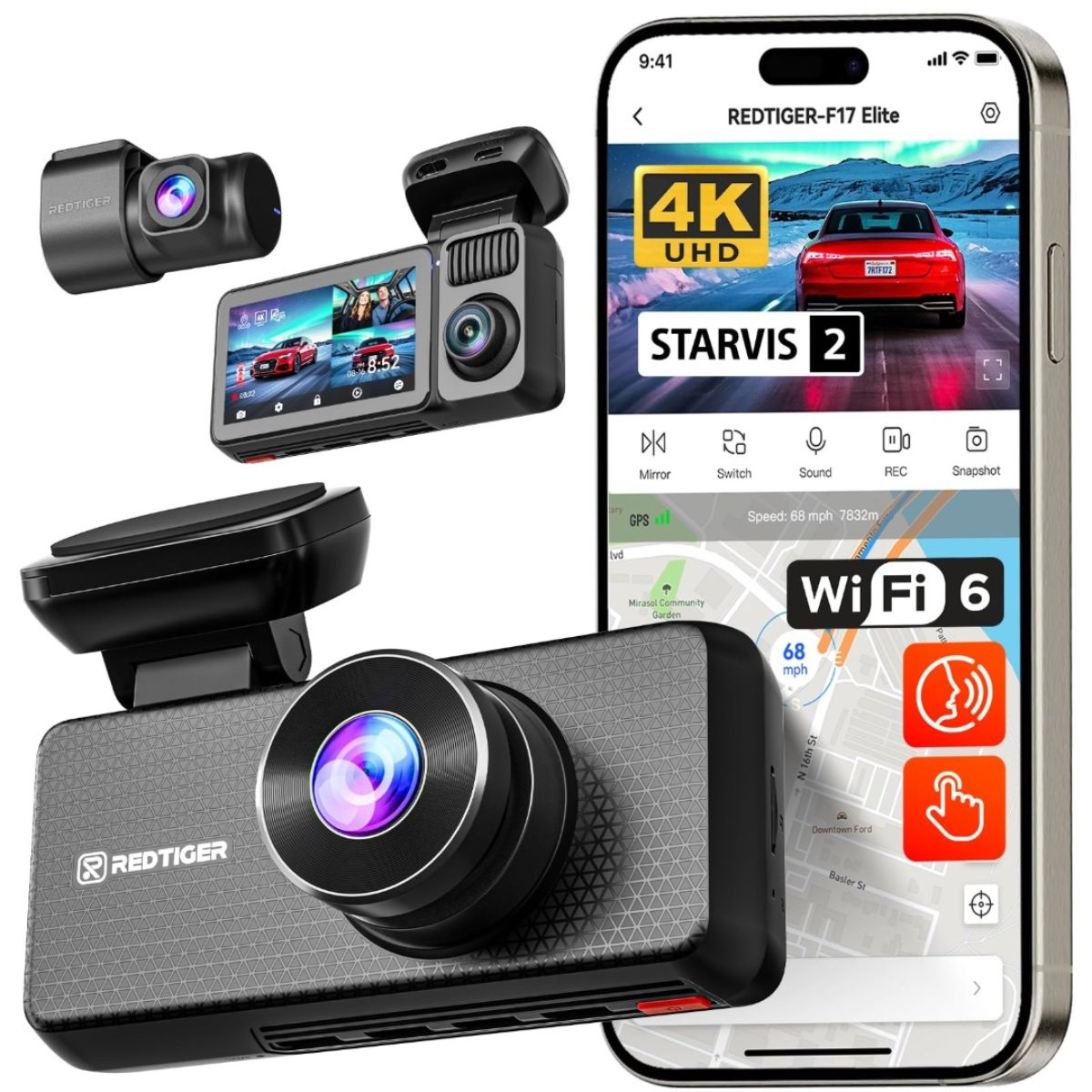 Dashcam Redtiger F17 Elite 4K Triple Wi-Fi GPS Dashcam Redtiger F17 Elite 4K Triple Wi-Fi GPS