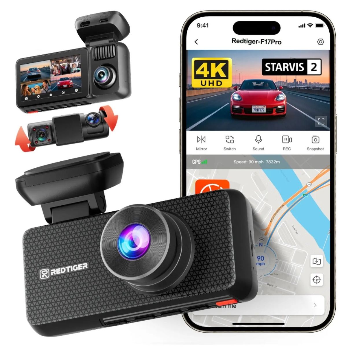 Dashcam Redtiger F17 PLUS 2.7K Quad Canal GPS WiFi Dashcam Redtiger F17 PLUS 2.7K Quad Canal GPS WiFi