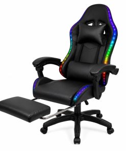 Silla Gamer HTI Ergonómica Luces RGB Apoyapíes Parlantes Neg