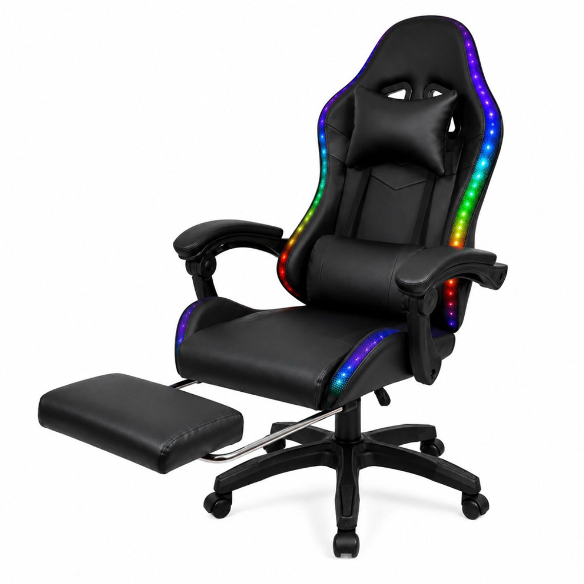 Silla Gamer HTI Ergonómica Luces RGB Apoyapíes Parlantes Neg Silla Gamer HTI Ergonómica Luces RGB Apoyapíes Parlantes Neg