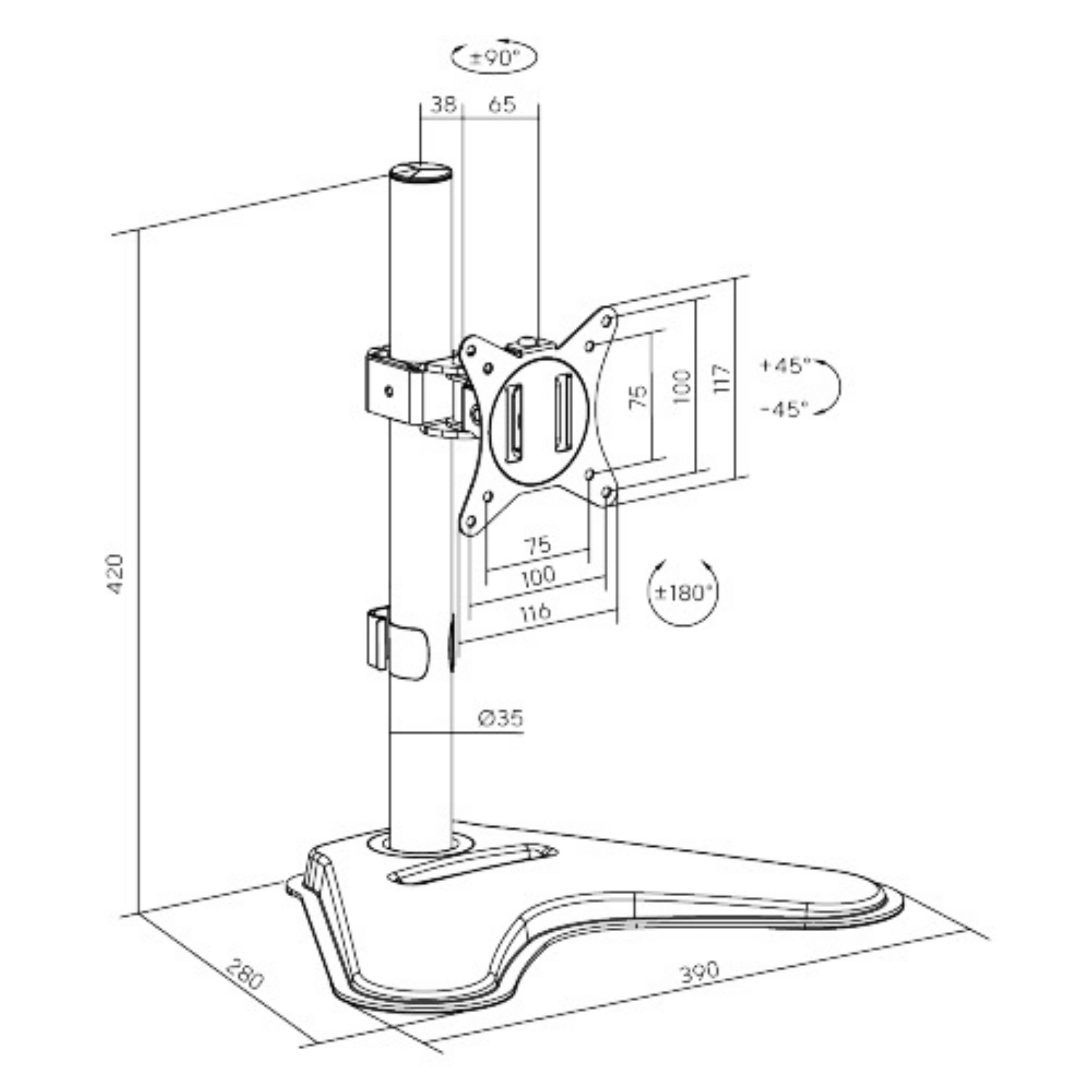 Soporte Monitor Brateck LDT66-T01 Base hasta 32''