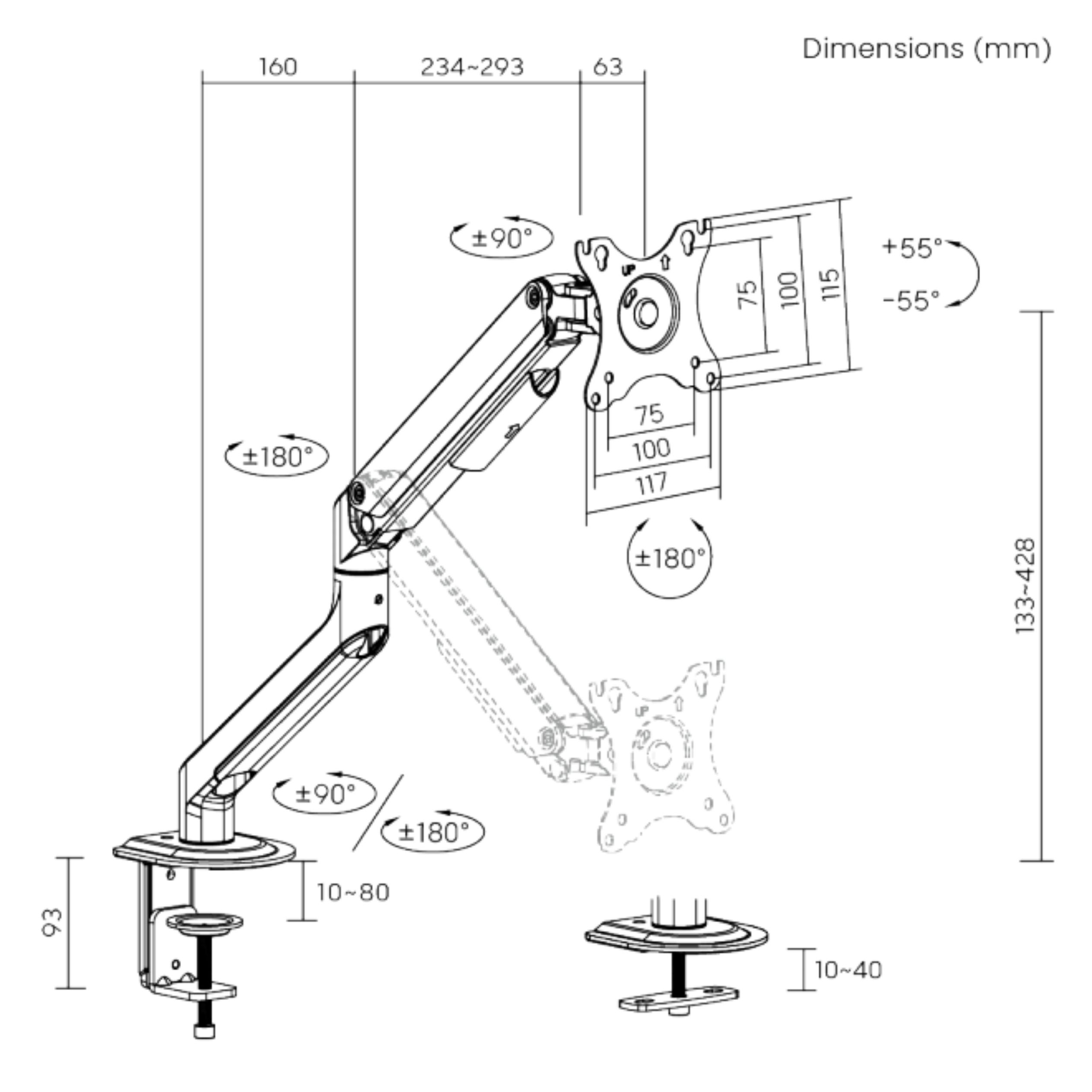 Soporte de escritorio Brateck con brazo articulado 17''-32'' Soporte de escritorio Brateck con brazo articulado 17''-32''