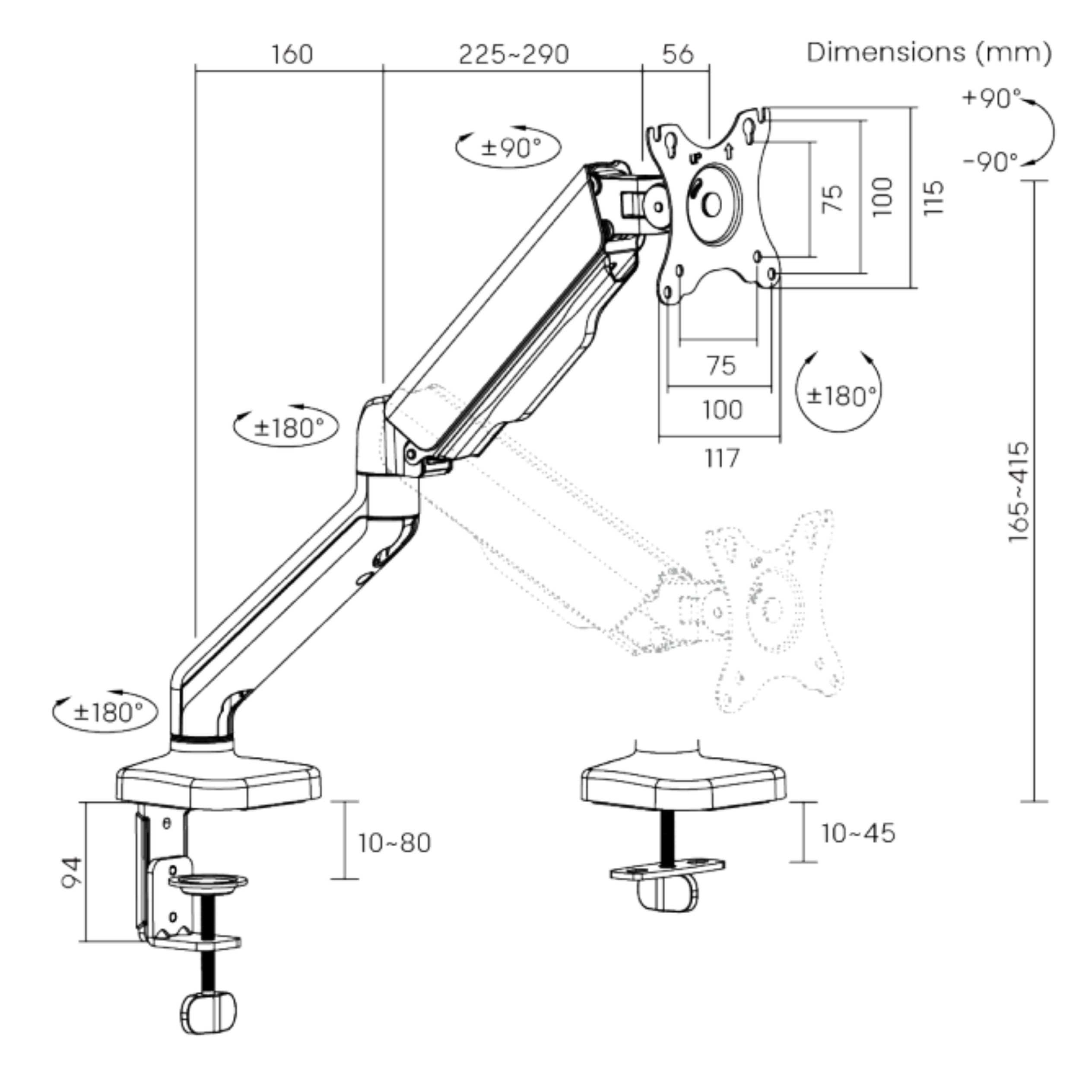Soporte de escritorio Brateck con resorte mecanico 17''-32'' Soporte de escritorio Brateck con resorte mecanico 17''-32''