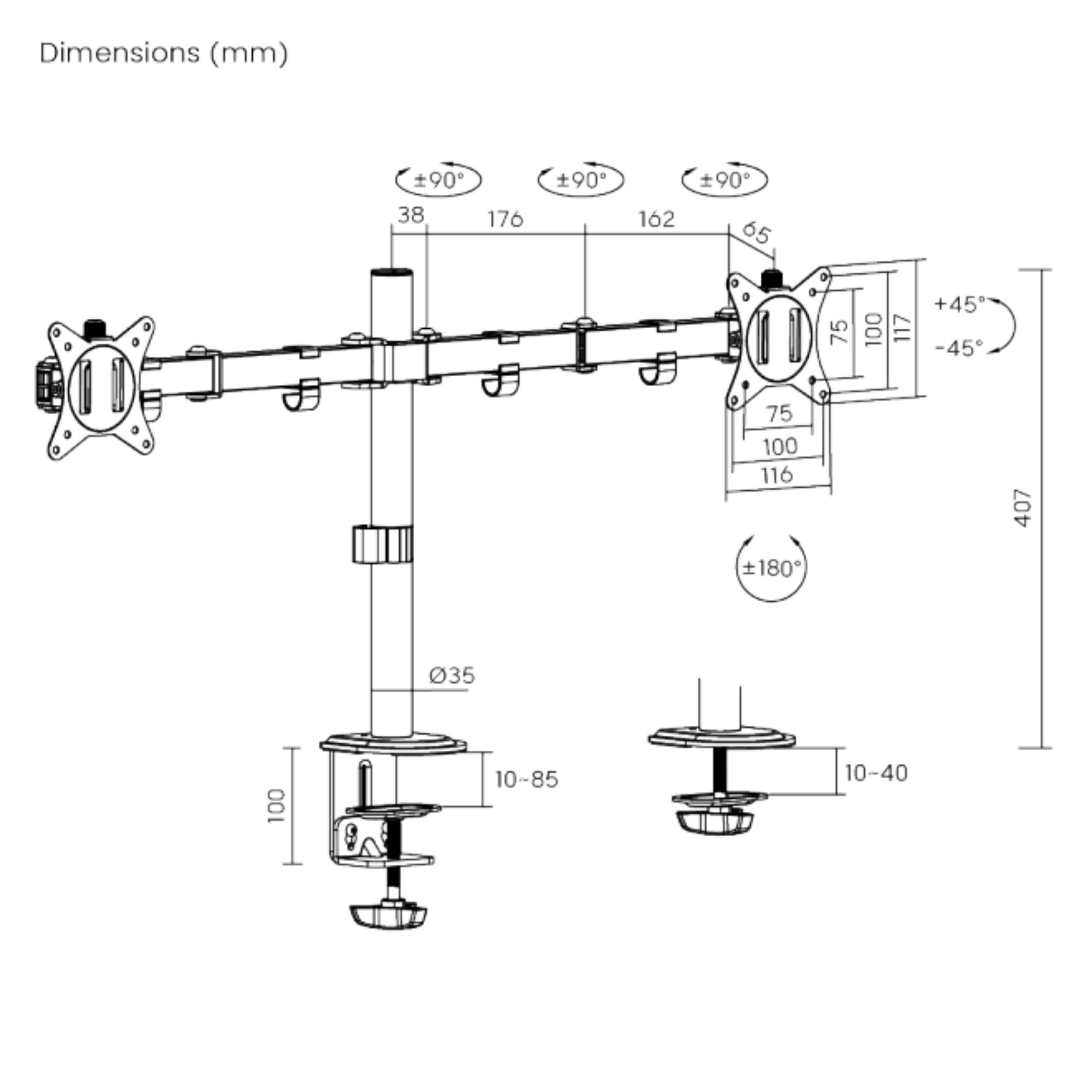 Soporte de escritorio Brateck para dos monitores 17''-32'' Soporte de escritorio Brateck para dos monitores 17''-32''